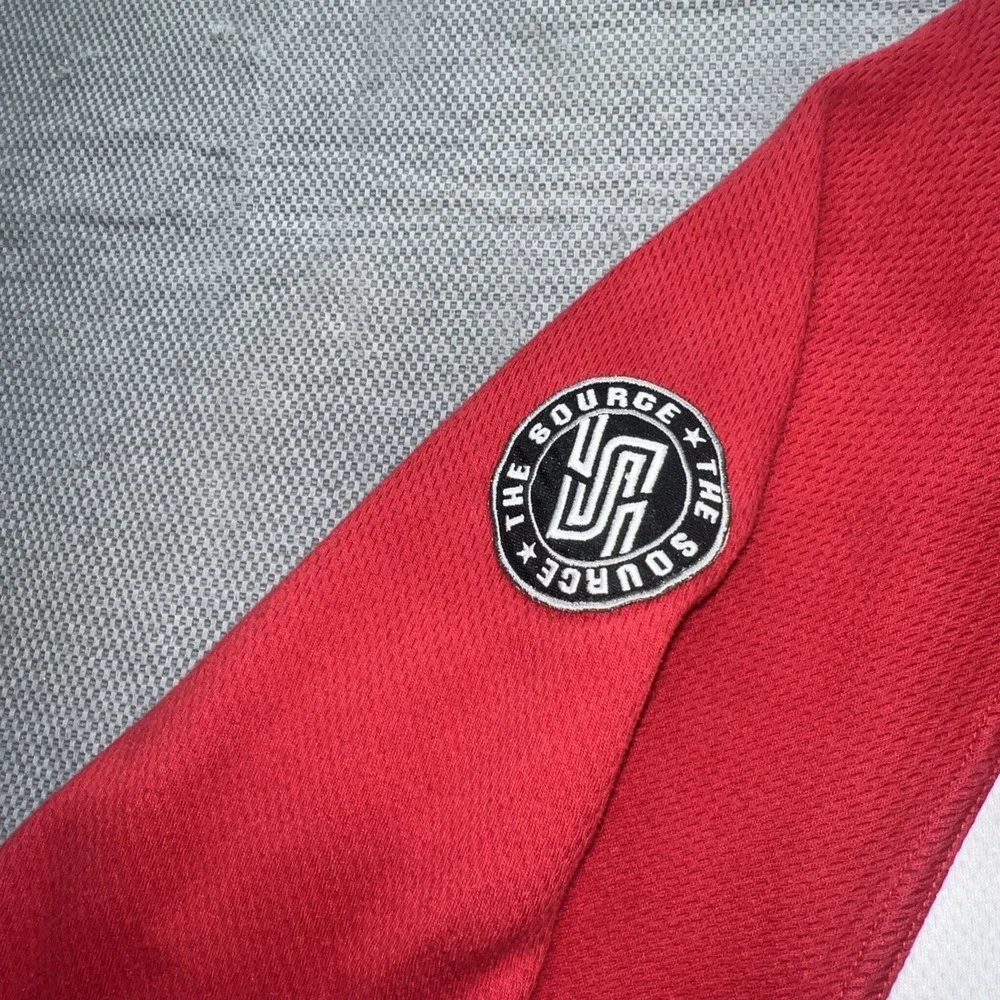 The Source Clothing Co. Jacket Jersey Knit Red Black VTG Rare Hip Hop Sz XL